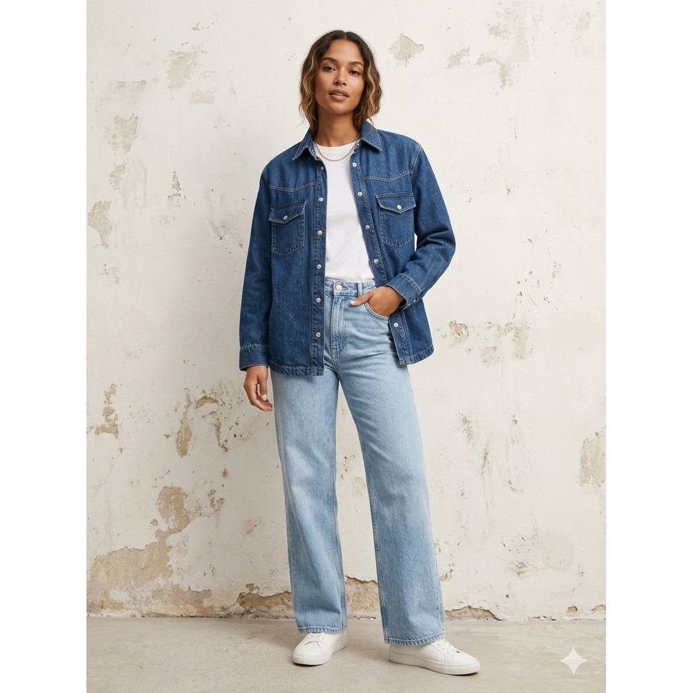 Mango MNG Womens Medium Blue Denim Shirt Button Down Long Sleeve Size 4